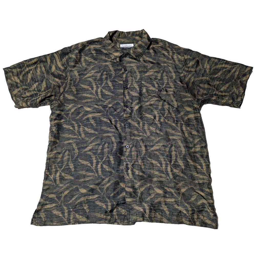 FIRETHORN SILK Men Medium Green Abstract‎ Lightweight Button-Up Shirt EUC